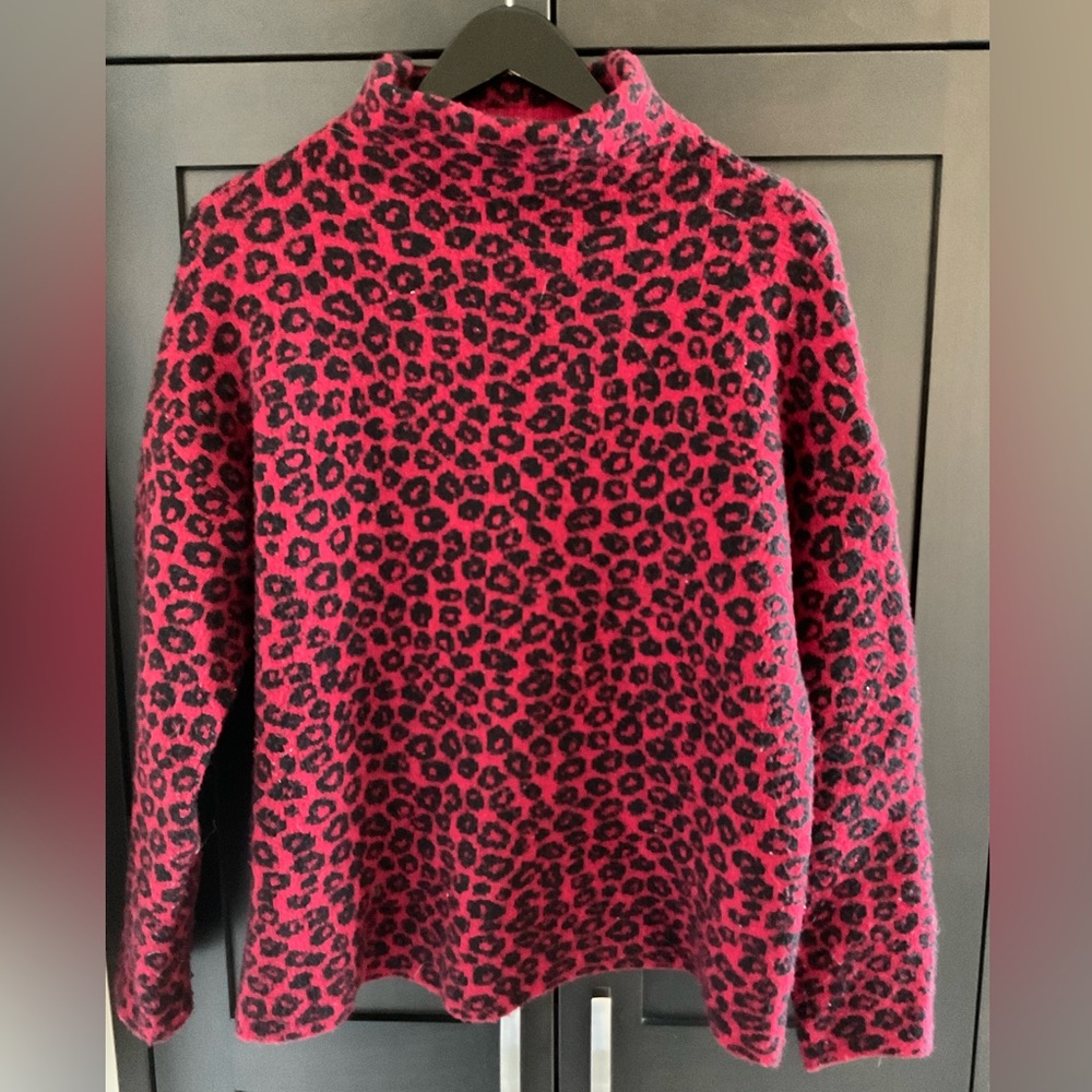 ❤️🖤 TJX Women Red Black Leopard Print Merino Wool Blend Cowl Neck Sweater XL